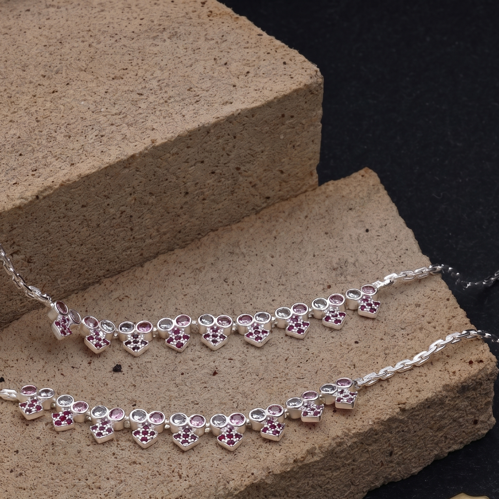 Elegant Pink & Maroon Stone-Studded Fashion Payal by Radhe Payal