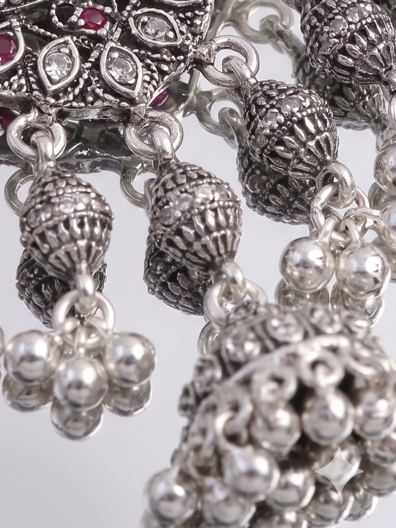 SP Kandora German Silver Traditional Necklace | 0 Touch Silver Plated Jewellery for Women