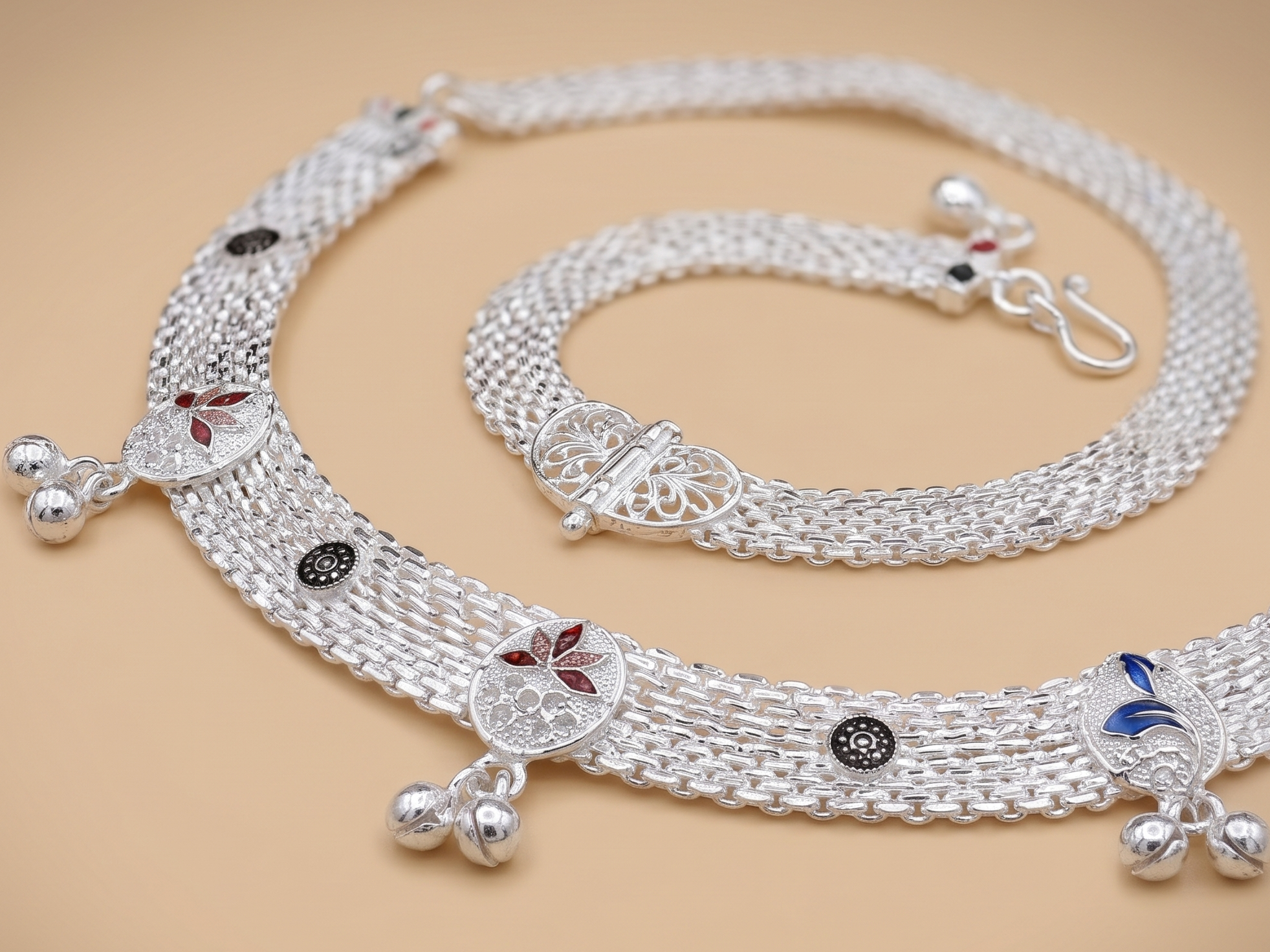 Elegant German Silver Fancy Payal | 0 Touch Silver Plated Artificial Anklet