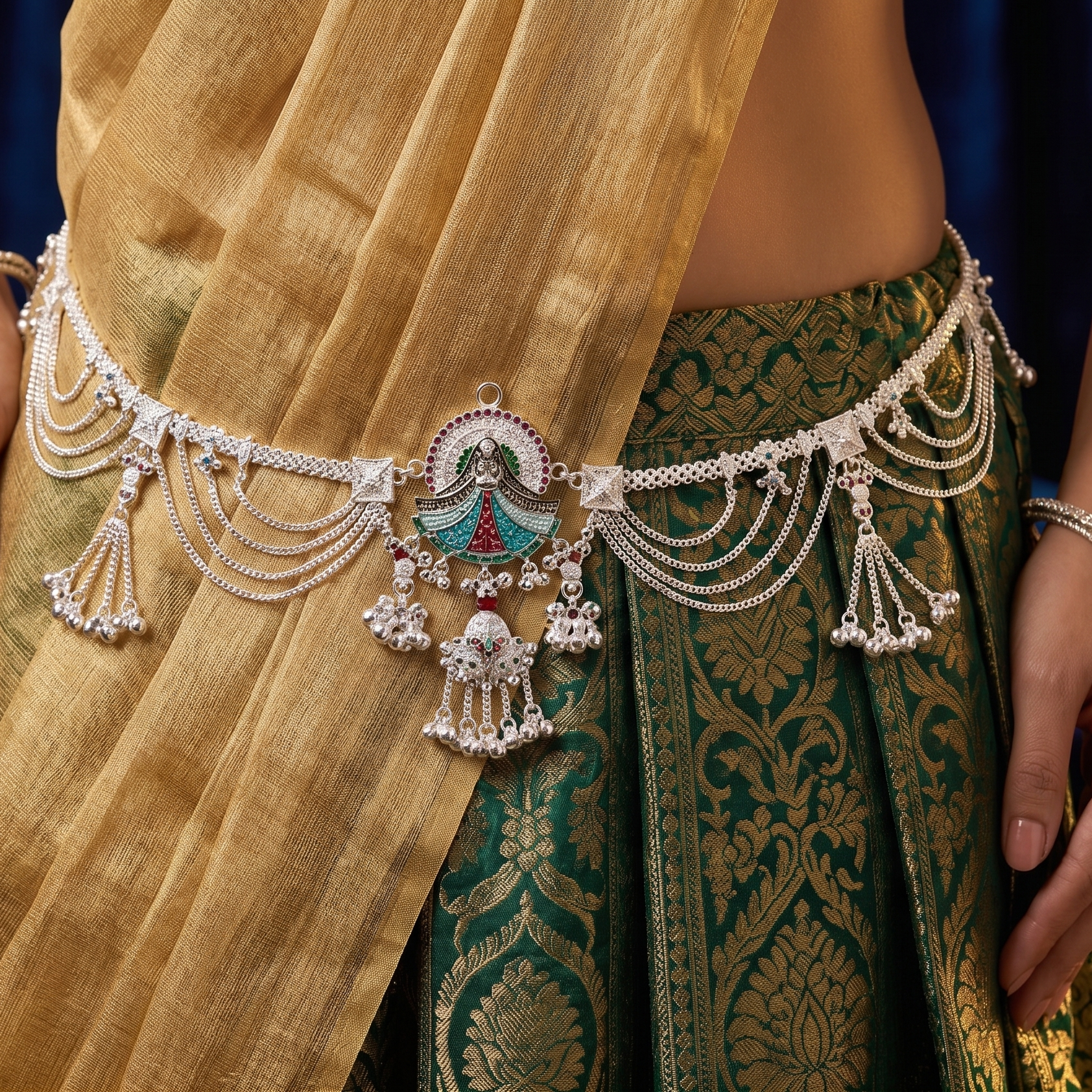 Royal Bridal Meenakari Kamarband with Tiered Draping by Radhe Payal