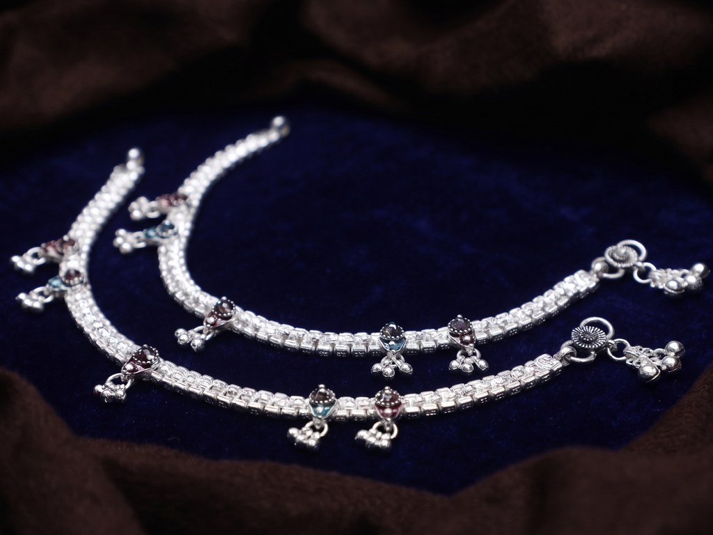 Traditional Oxidized Silver Payal Anklets with Decorative Ghungroo Charms (Pair)