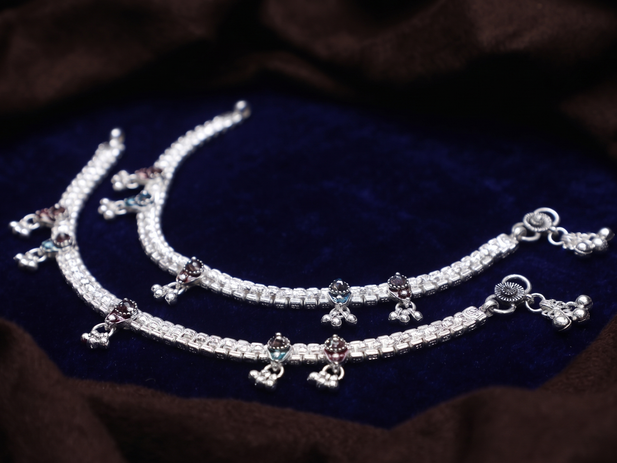 Traditional Oxidized Silver Payal Anklets with Decorative Ghungroo Charms (Pair)