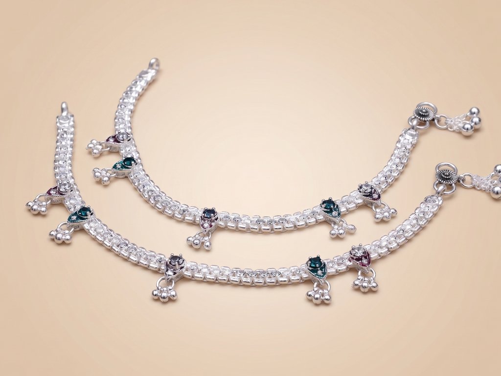 Traditional Oxidized Silver Payal Anklets with Decorative Ghungroo Charms (Pair)
