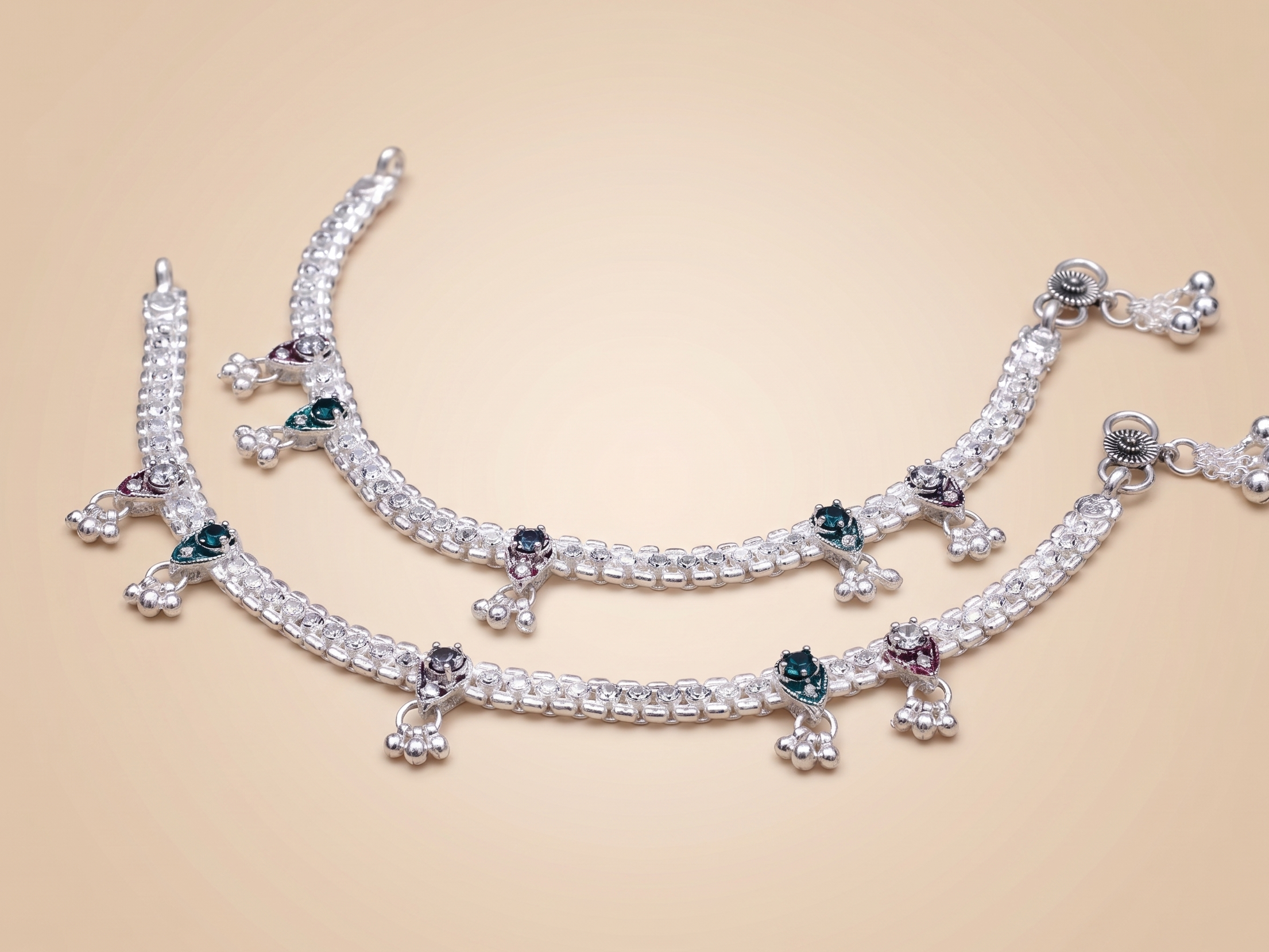 Traditional Oxidized Silver Payal Anklets with Decorative Ghungroo Charms (Pair)