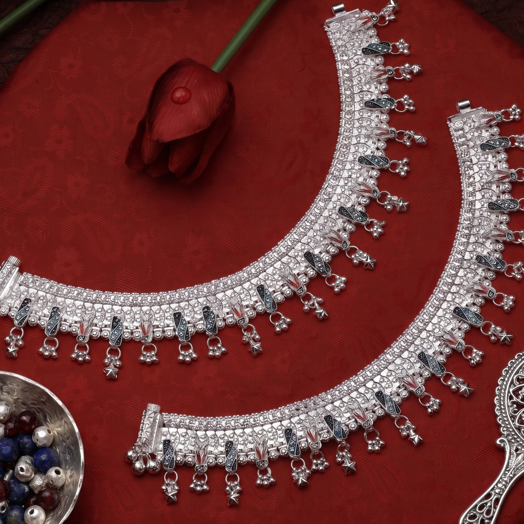Heritage Star-Cluster Meenakari Bridal Payal by Radhe Payal