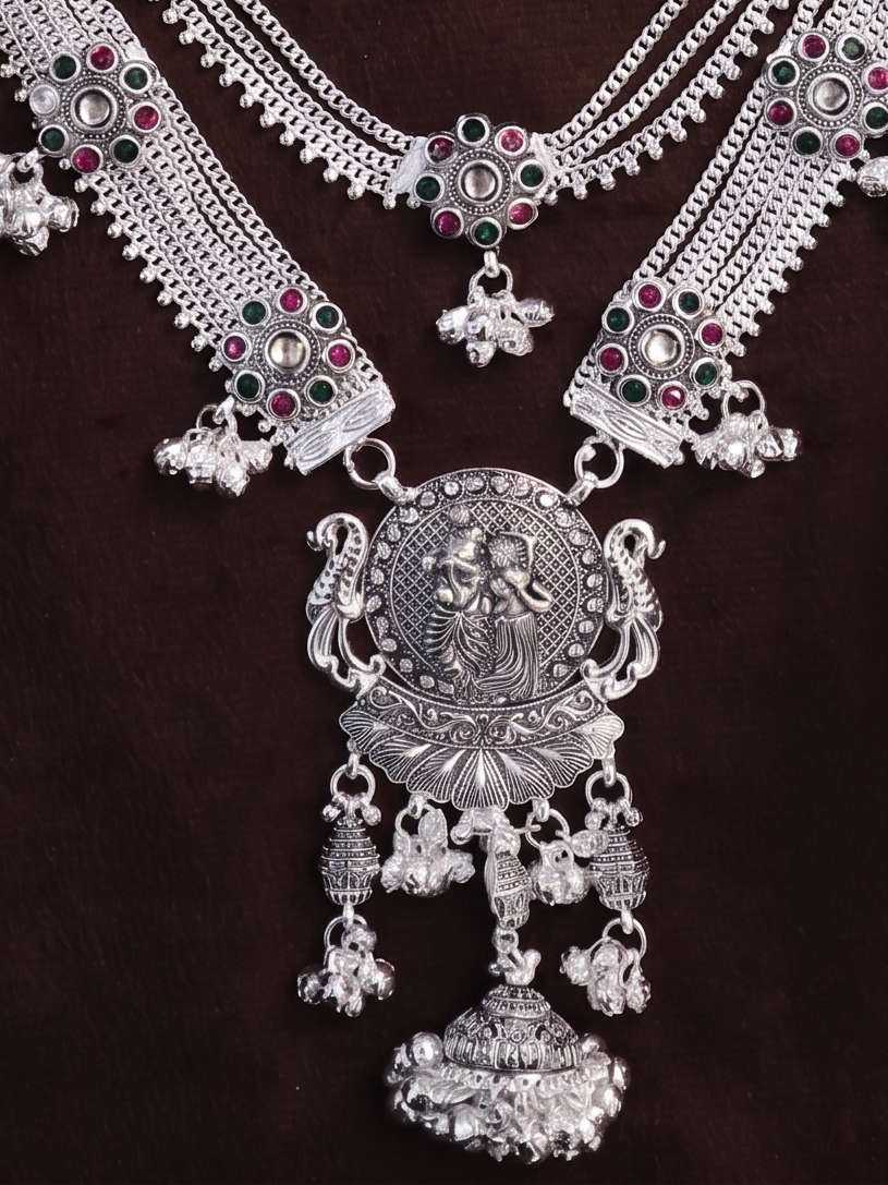 SP Kandora German Silver Traditional Necklace | 0 Touch Silver Plated Jewellery for Women