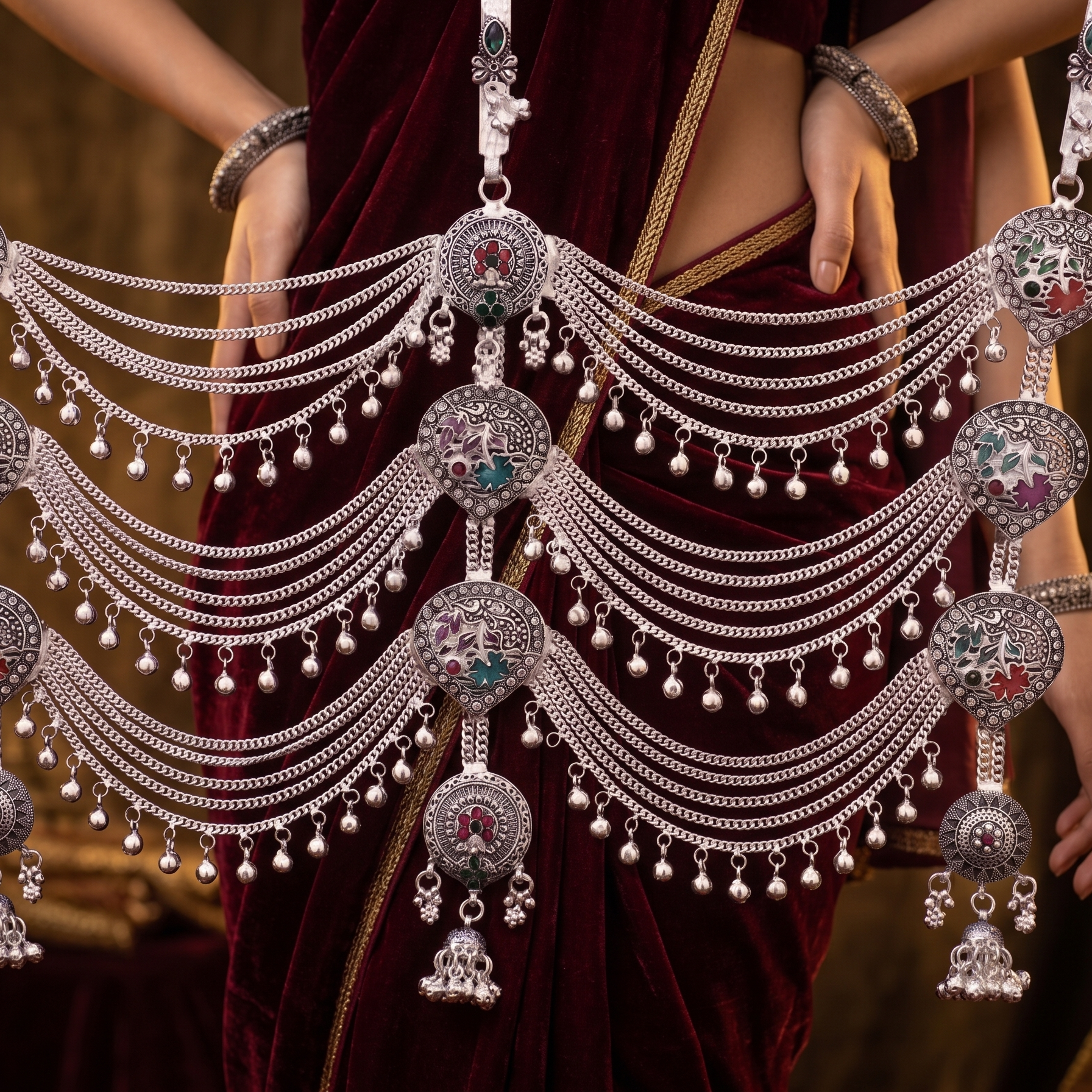 SP Kandora German Silver Traditional Necklace | 0 Touch Silver Plated Jewellery for Women