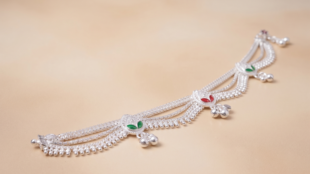 Premium German Silver Payal | 0 Touch Silver Plated Anklet for Women
