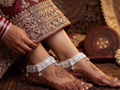 R Plus Royal Meenakari Bridal Payal - Heavy Wide Mesh Silver Plated Anklets with Maroon Enamel