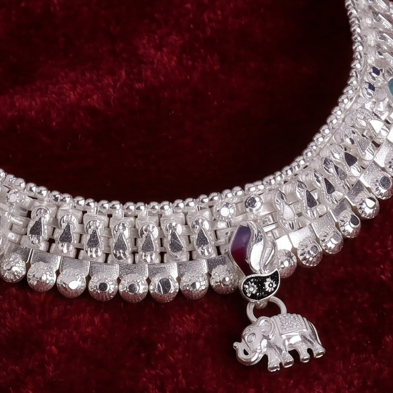 Traditional Meenakari Bridal Payal with Scalloped Edge by Radhe Payal