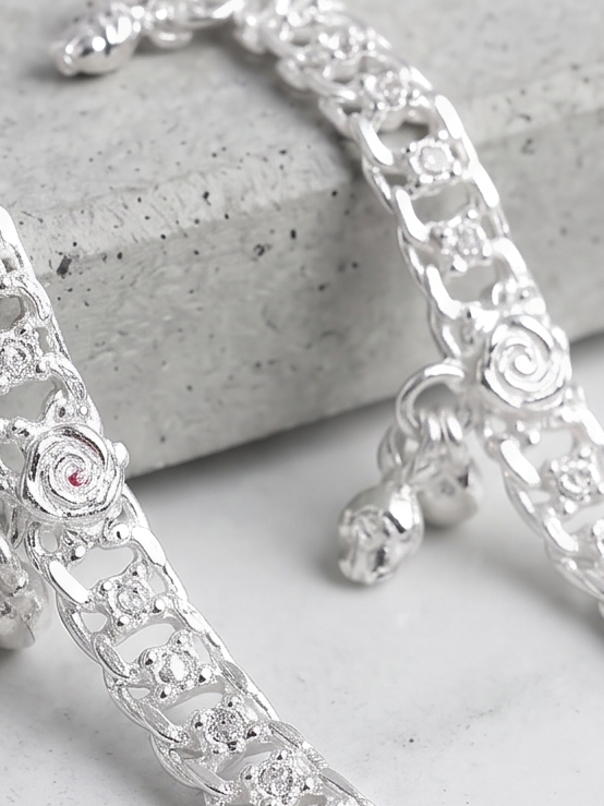 Premium German Silver White Metal Heritage Payal with Multi-Color Accents