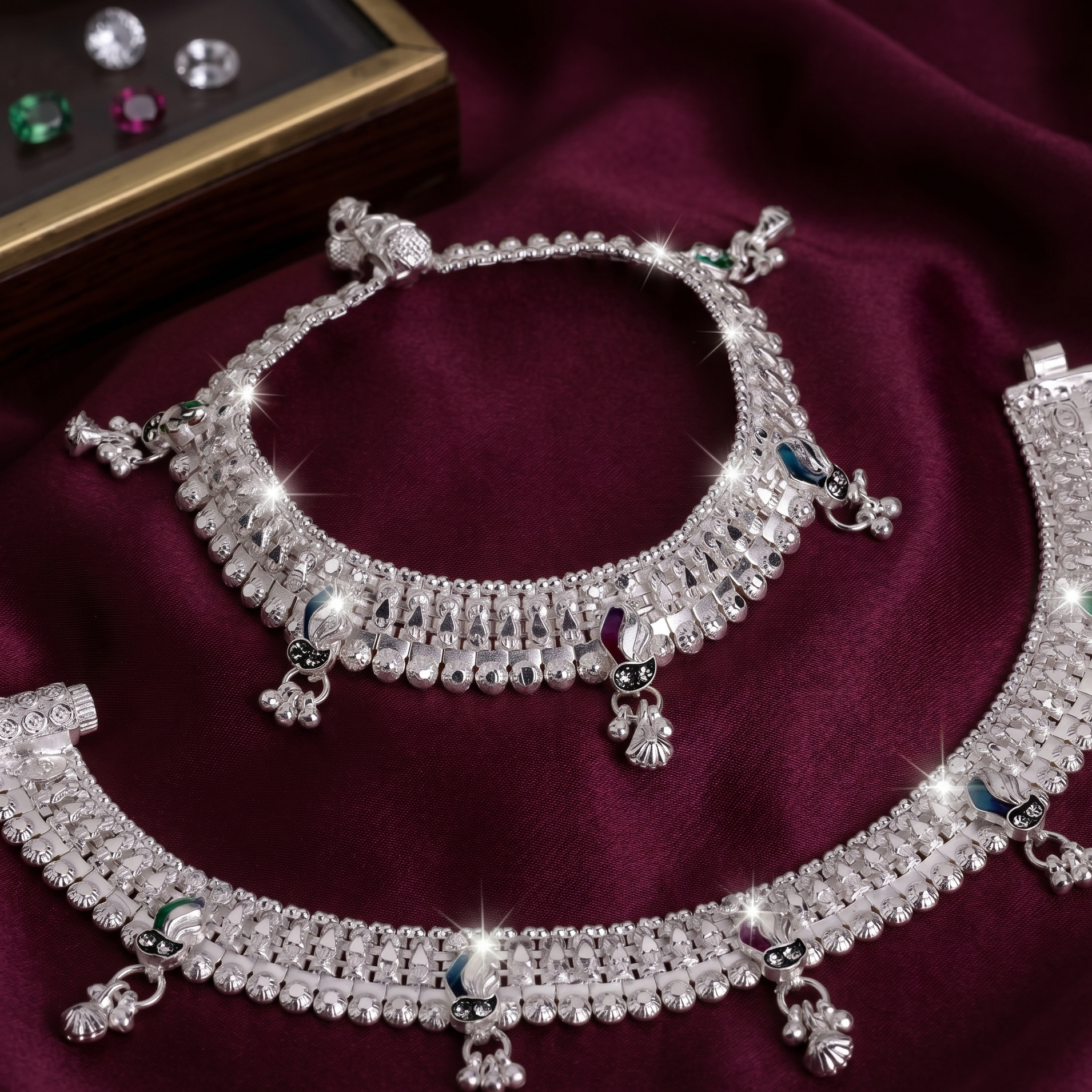 Traditional Meenakari Bridal Payal with Scalloped Edge by Radhe Payal