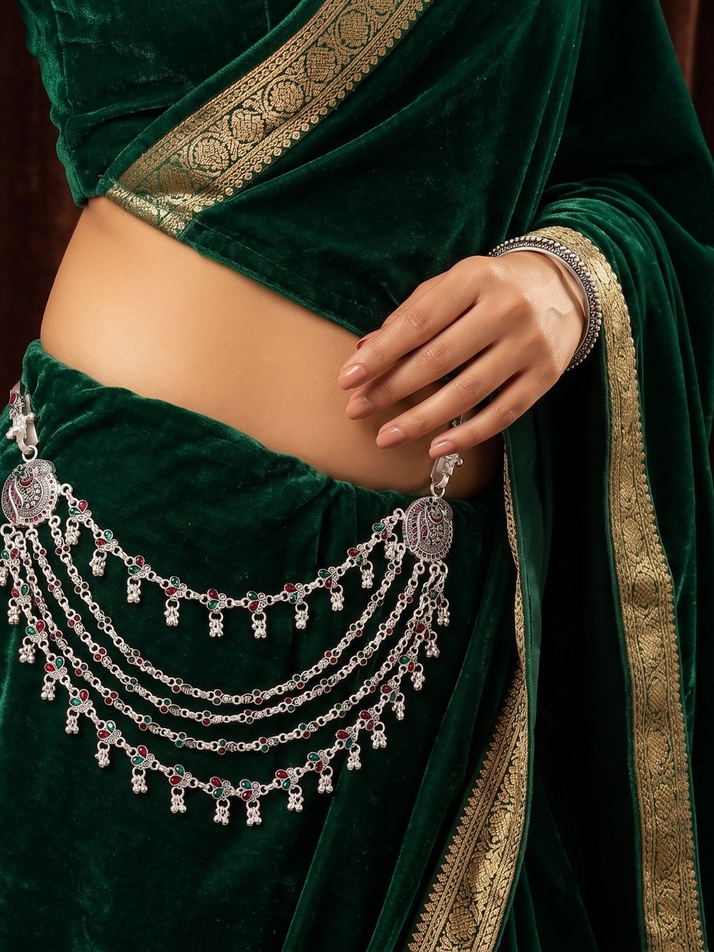 SP Kandora German Silver Traditional Necklace | 0 Touch Silver Plated Jewellery for Women