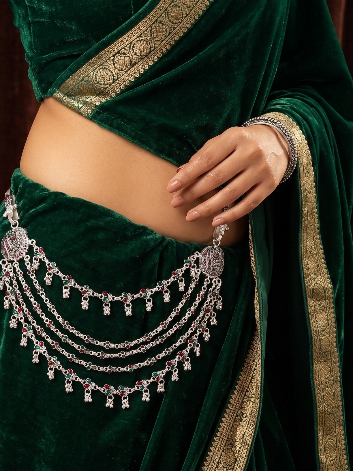 SP Kandora German Silver Traditional Necklace | 0 Touch Silver Plated Jewellery for Women