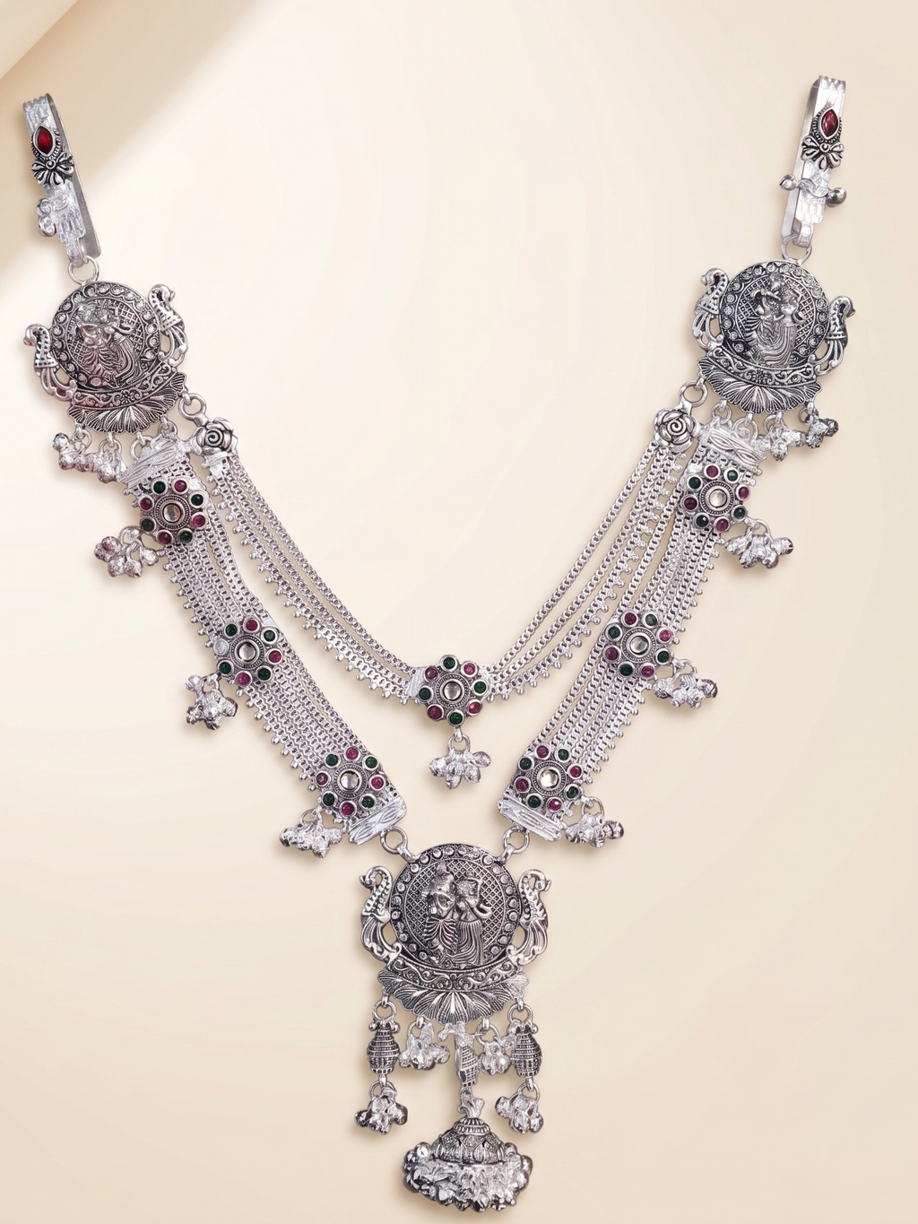 SP Kandora German Silver Traditional Necklace | 0 Touch Silver Plated Jewellery for Women