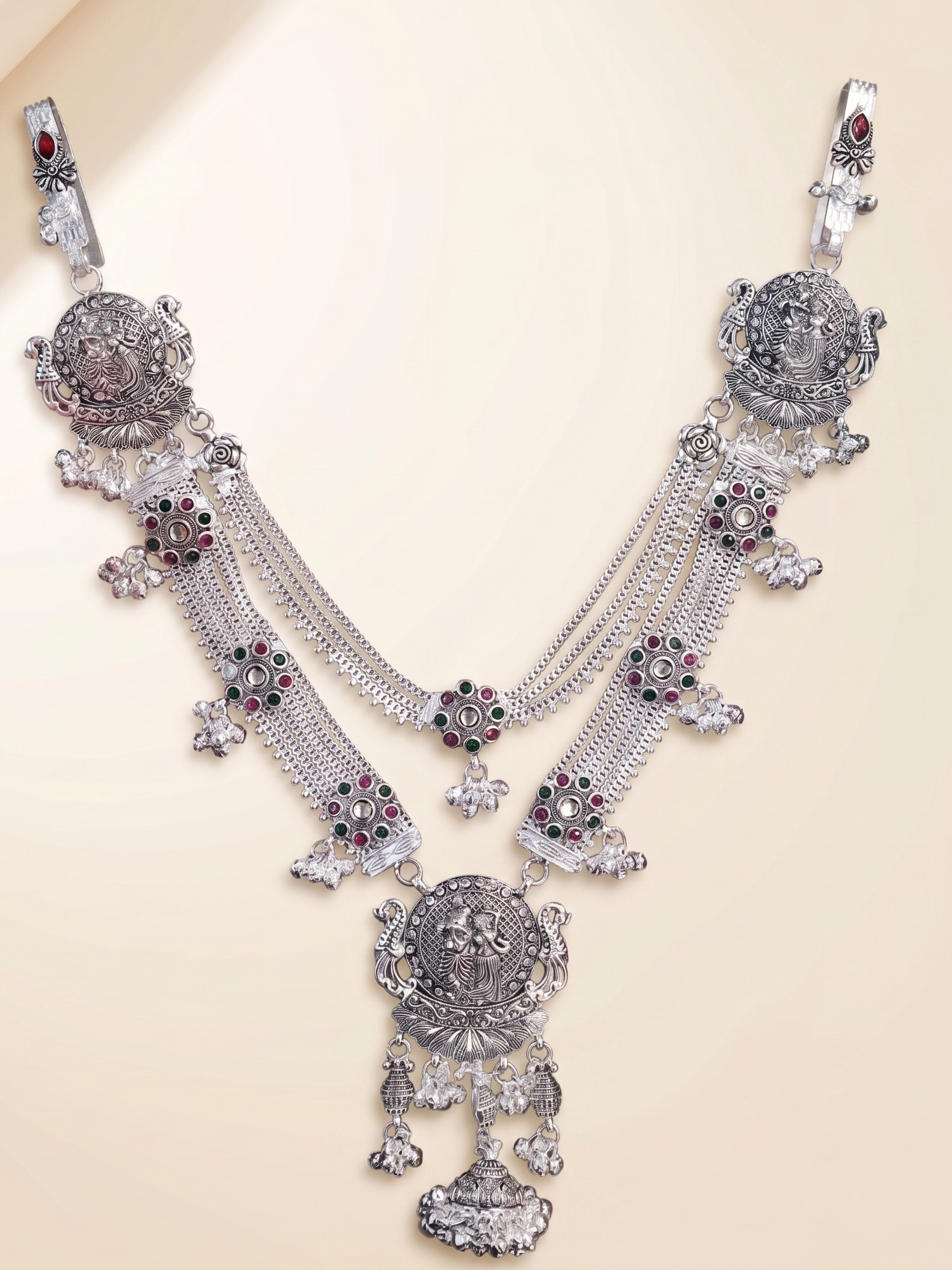 SP Kandora German Silver Traditional Necklace | 0 Touch Silver Plated Jewellery for Women