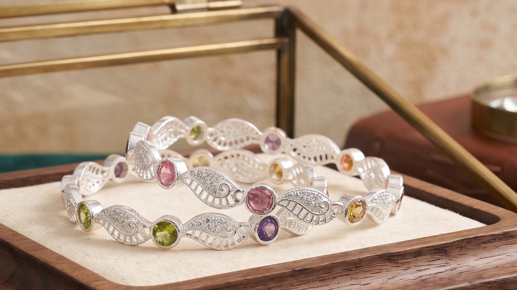 Designer German Silver Bangles for Women – Elegant Silver Plated Jewellery
