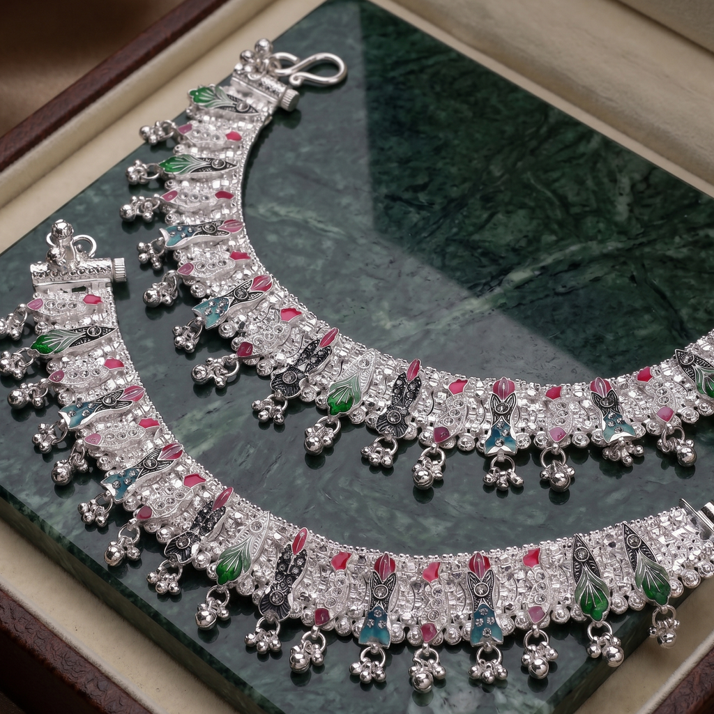 Heritage Meenakari Floral Bridal Payal by Radhe Payal