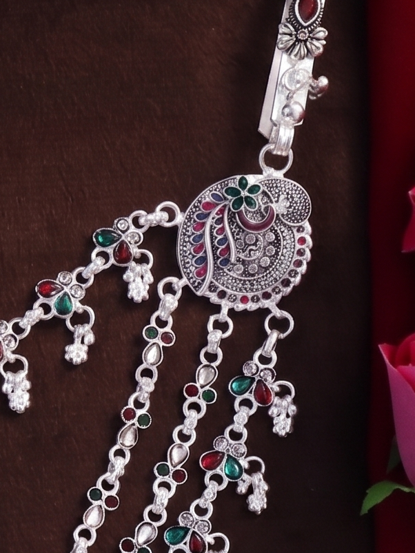 SP Kandora German Silver Traditional Necklace | 0 Touch Silver Plated Jewellery for Women
