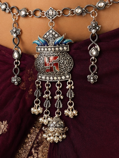 SP Kandora German Silver Traditional Necklace | 0 Touch Silver Plated Jewellery for Women