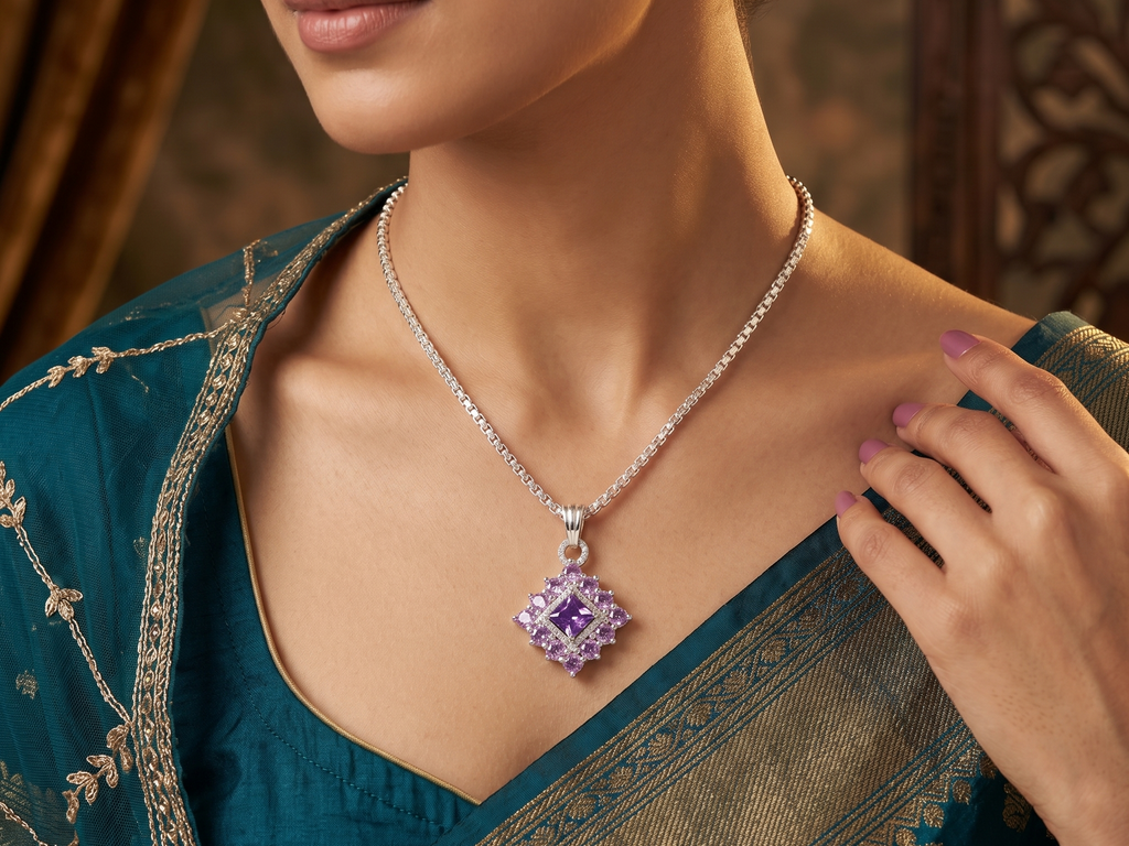 Premium German Silver Floral Pendant Necklace