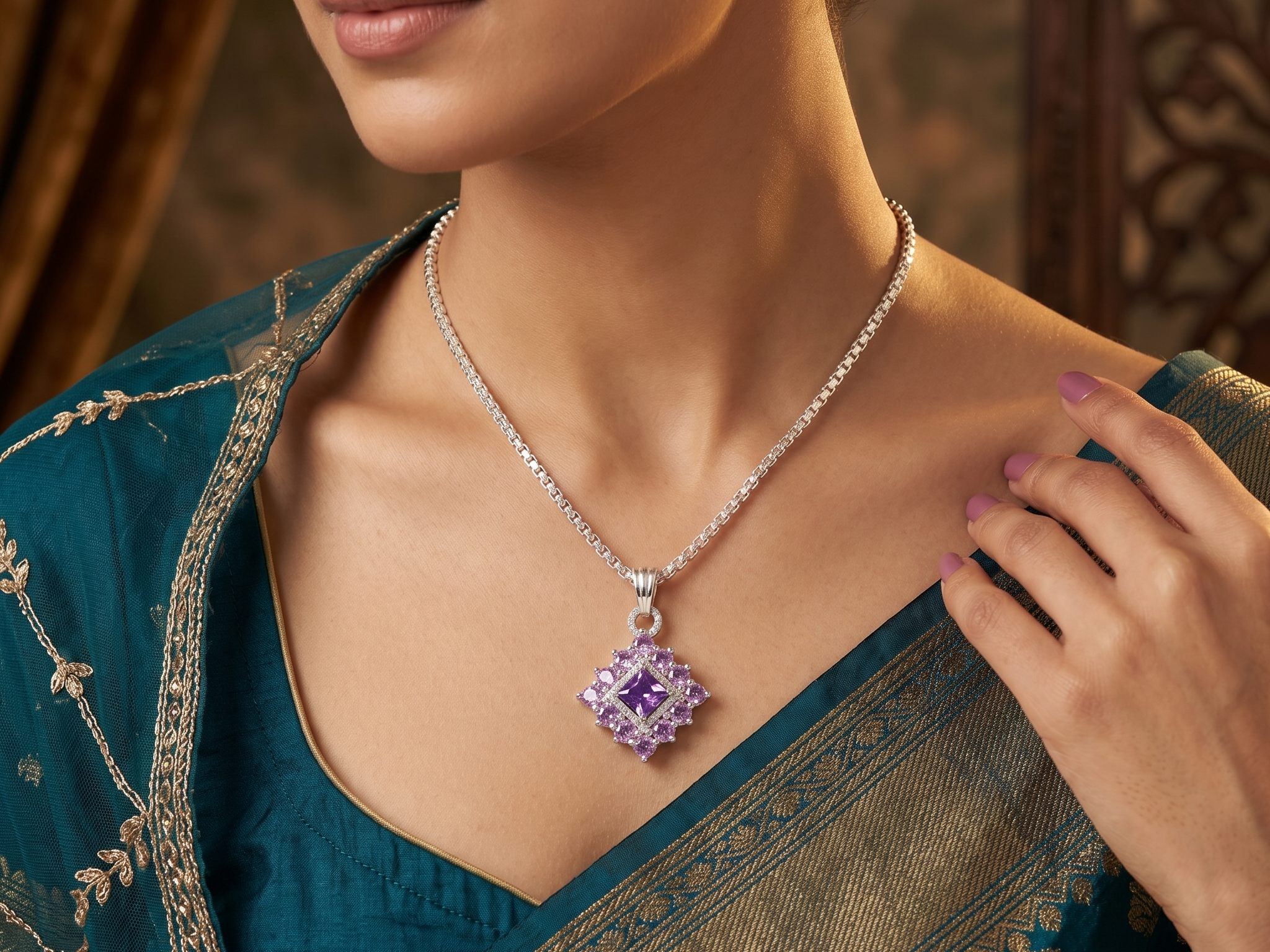Premium German Silver Floral Pendant Necklace