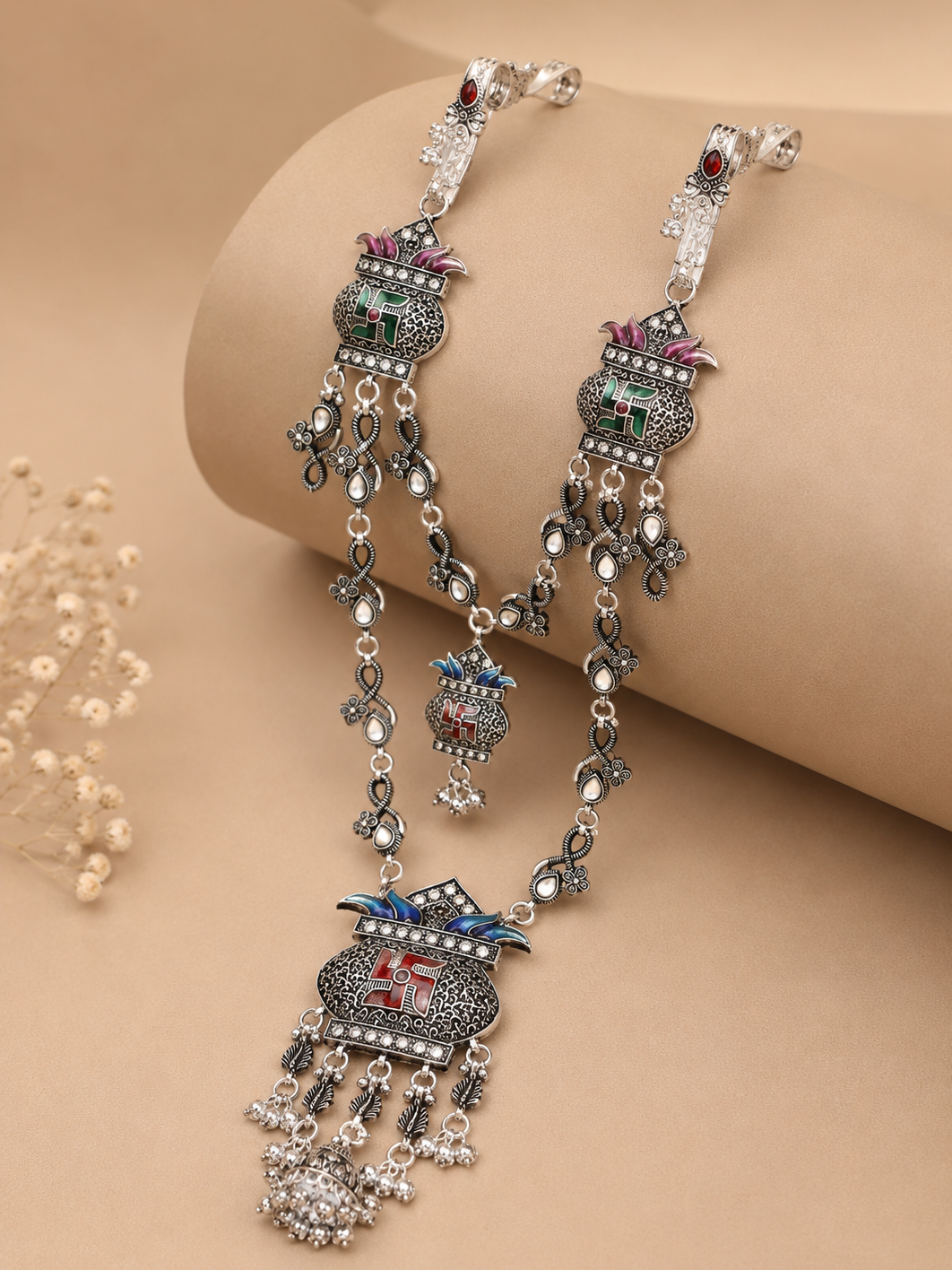 SP Kandora German Silver Traditional Necklace | 0 Touch Silver Plated Jewellery for Women