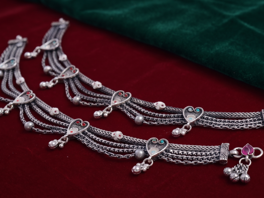 R OXO Silver Plated Traditional Payal for Women