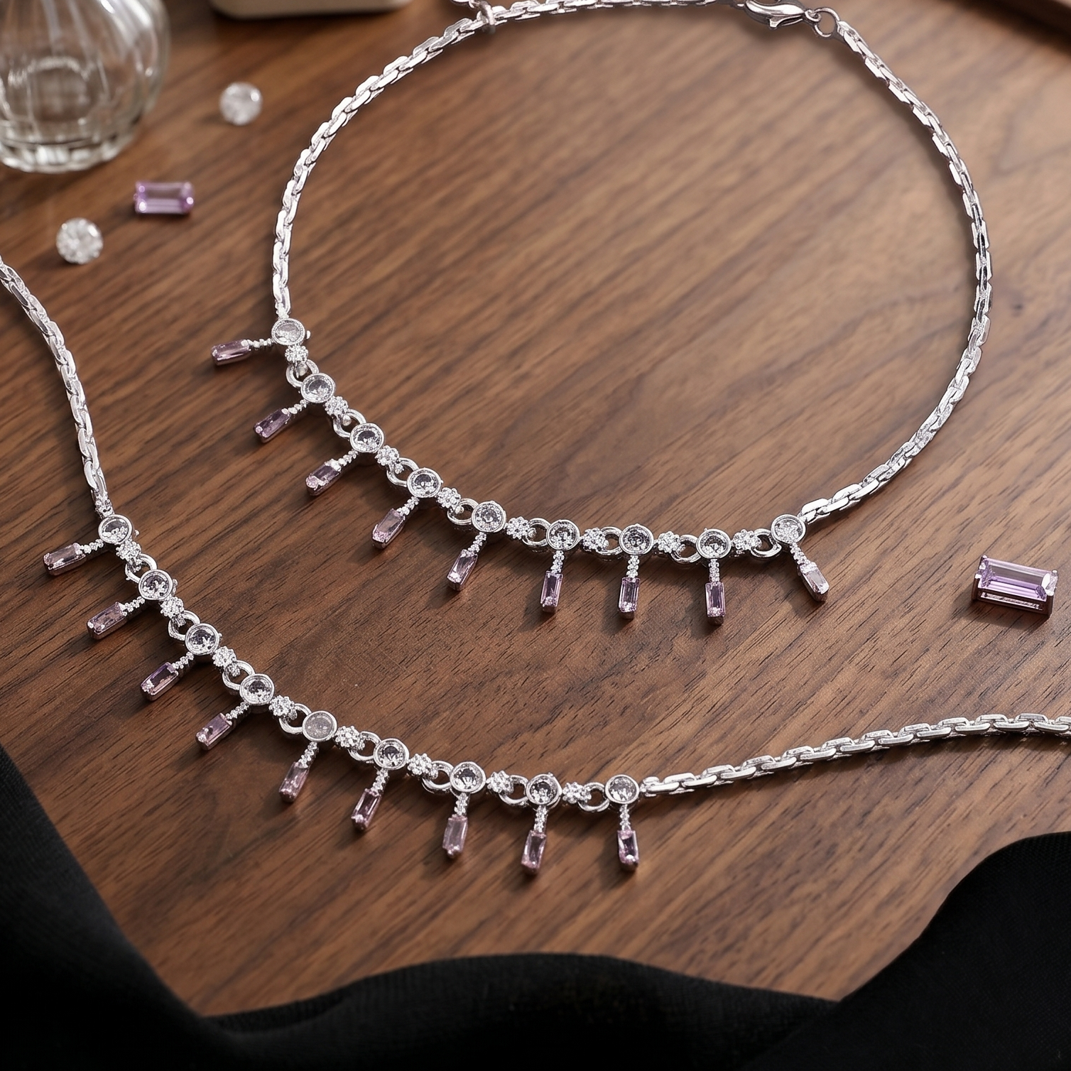 Pink Baguette Crystal Dainty Payal by Radhe Payal