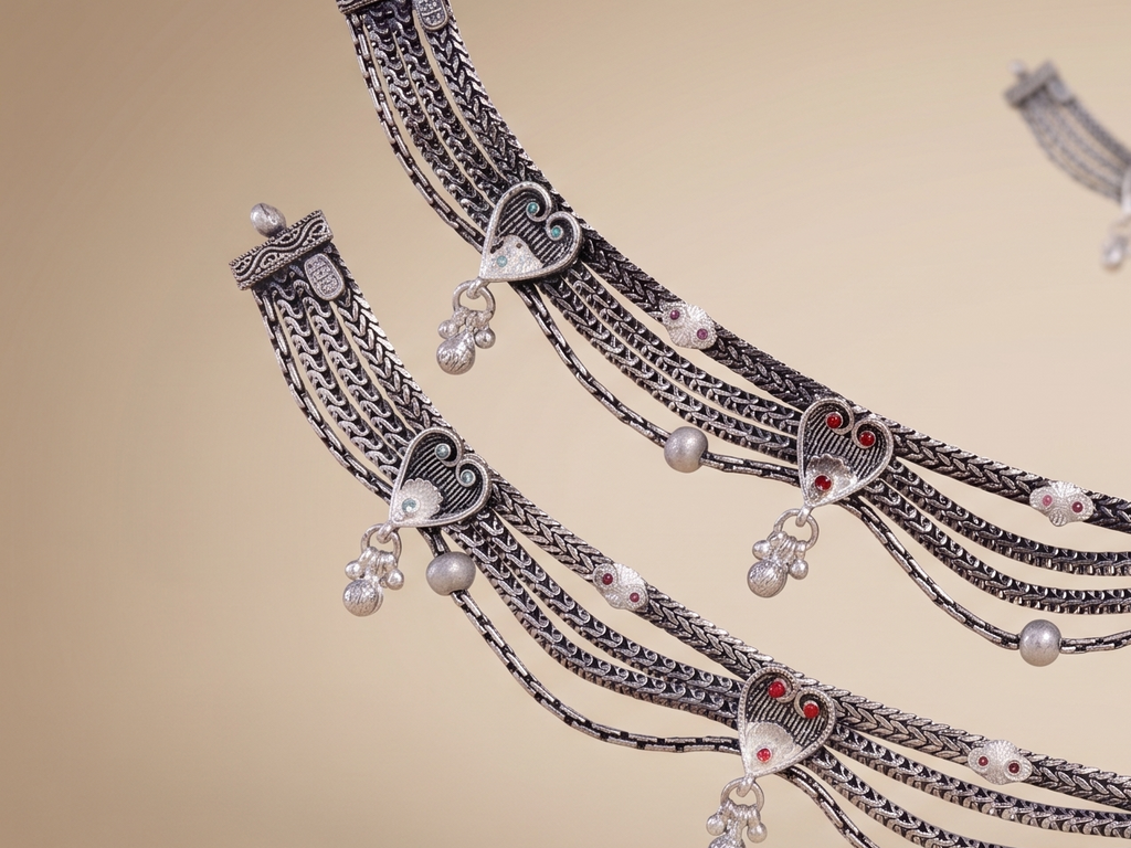 R OXO Silver Plated Traditional Payal for Women