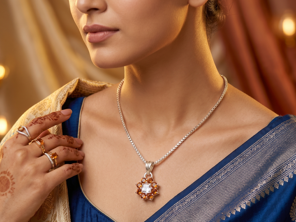 Premium German Silver Floral Pendant Necklace