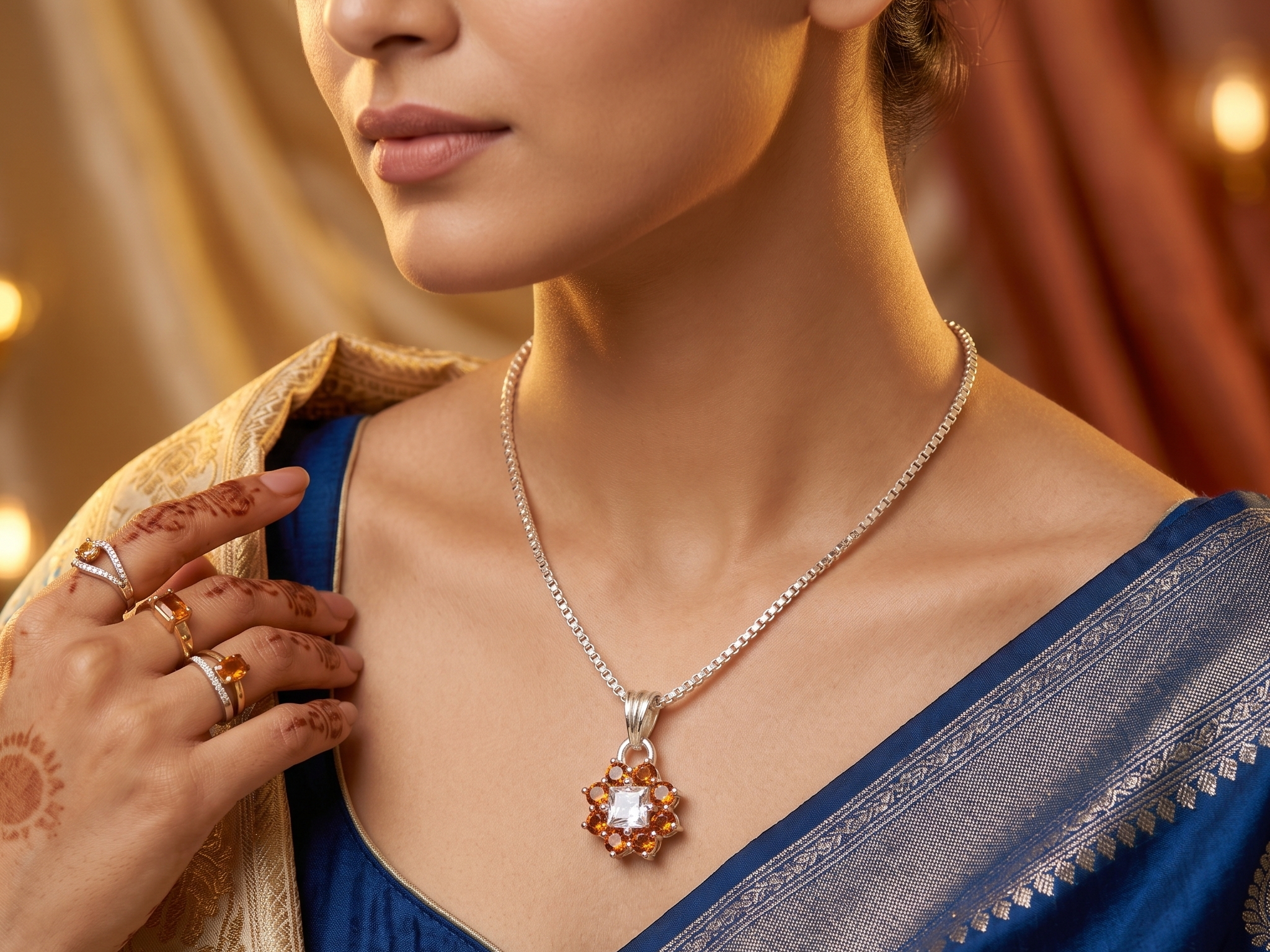 Premium German Silver Floral Pendant Necklace