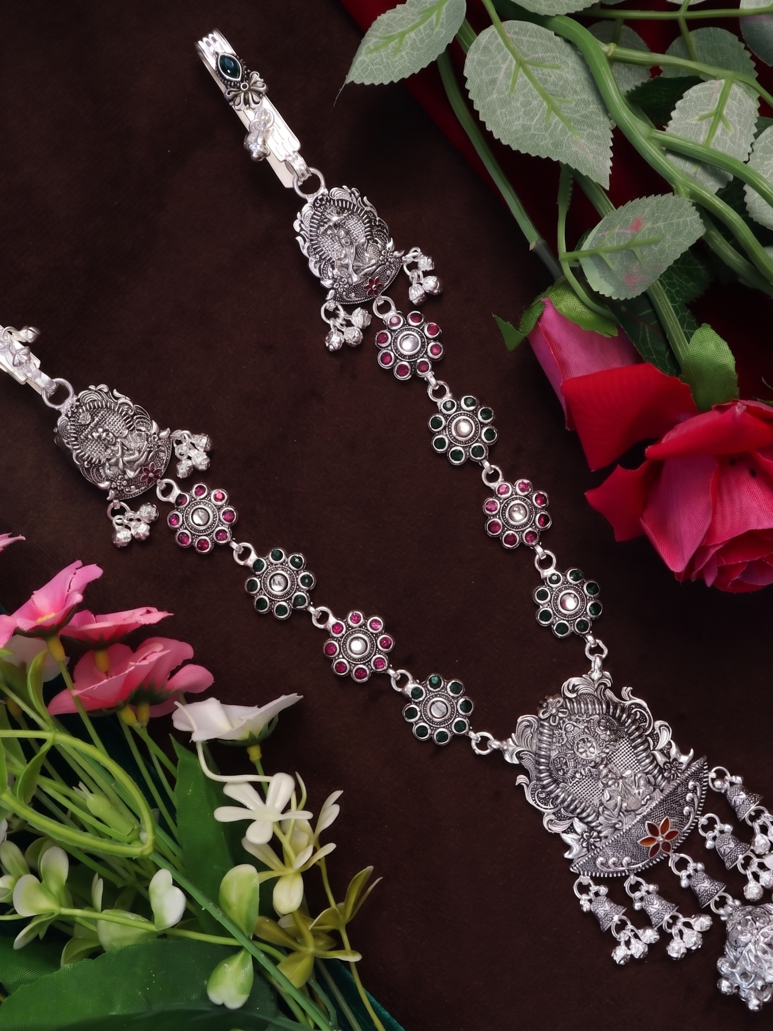 SP Kandora German Silver Traditional Necklace | 0 Touch Silver Plated Jewellery for Women