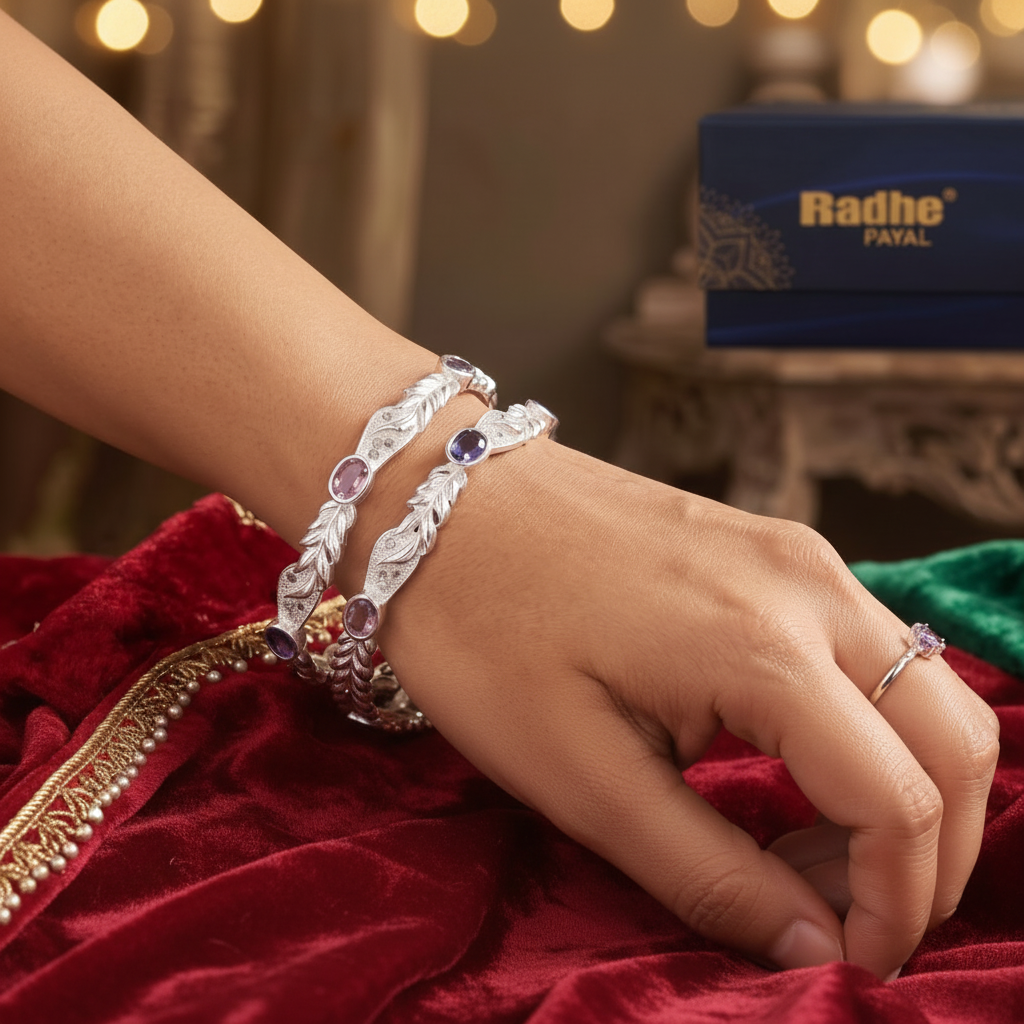 Designer German Silver Bangles for Women – Elegant Silver Plated Jewellery