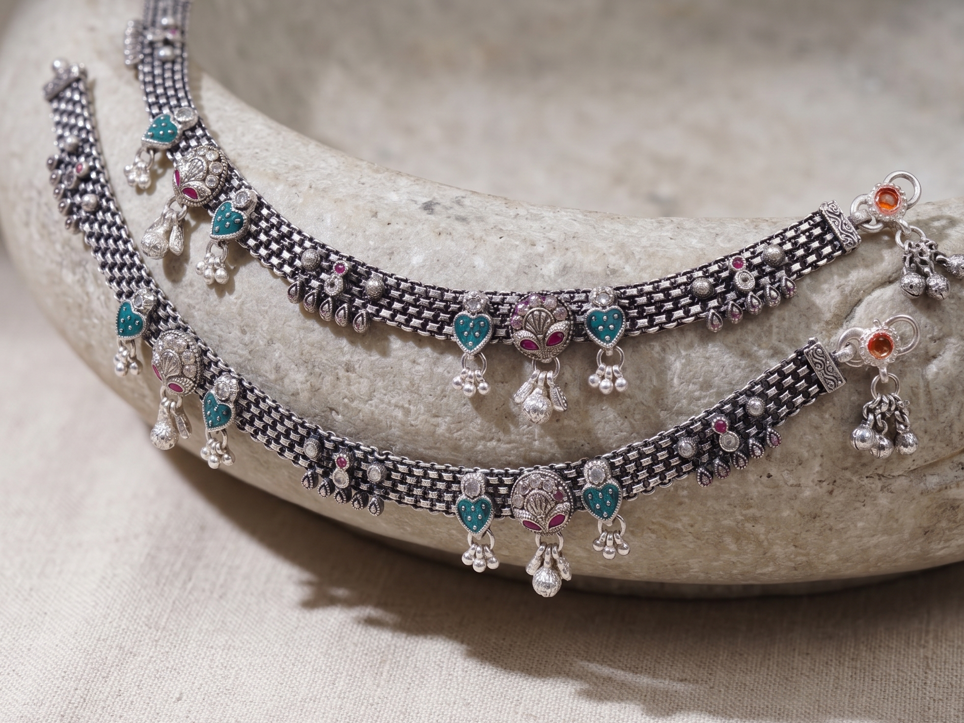 R OXO Silver Plated Traditional Payal for Women