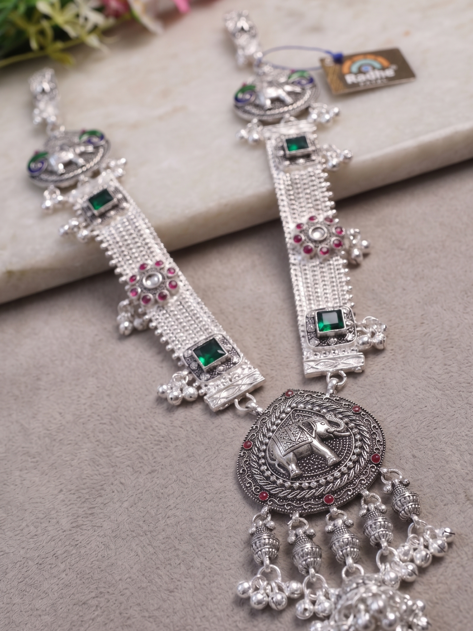 SP Kandora German Silver Traditional Necklace | 0 Touch Silver Plated Jewellery for Women