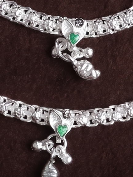 Premium German Silver White Metal Heritage Payal with Multi-Color Accents