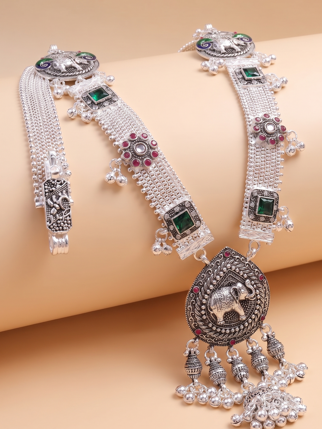 SP Kandora German Silver Traditional Necklace | 0 Touch Silver Plated Jewellery for Women