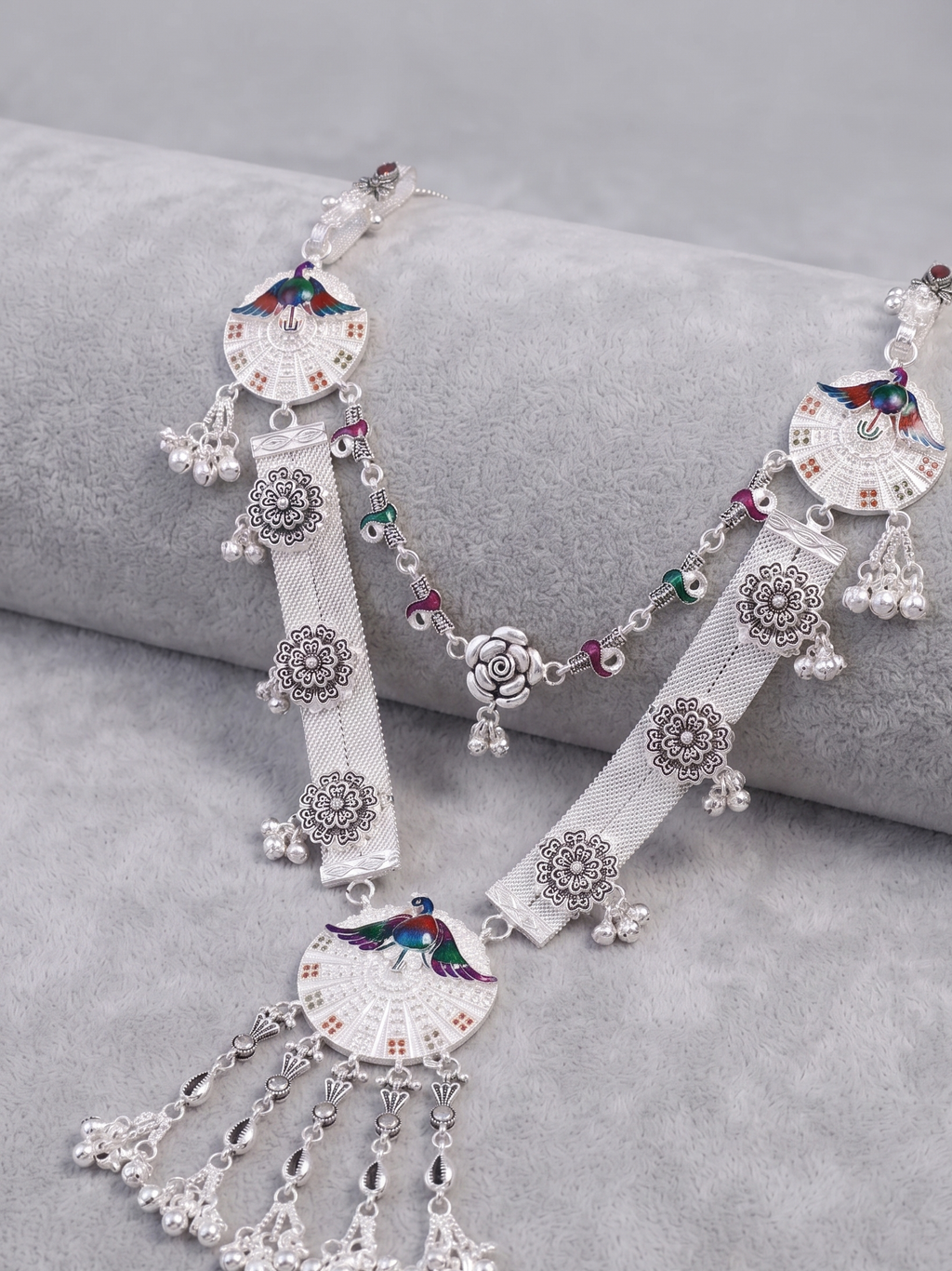 SP Kandora German Silver Traditional Necklace | 0 Touch Silver Plated Jewellery for Women