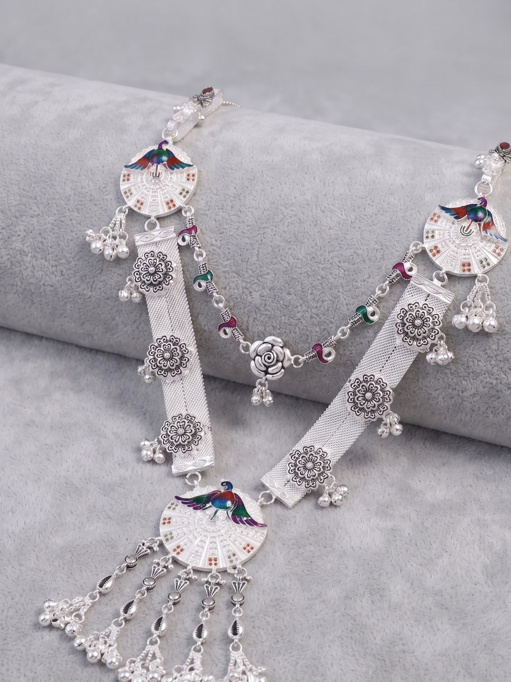 SP Kandora German Silver Traditional Necklace | 0 Touch Silver Plated Jewellery for Women