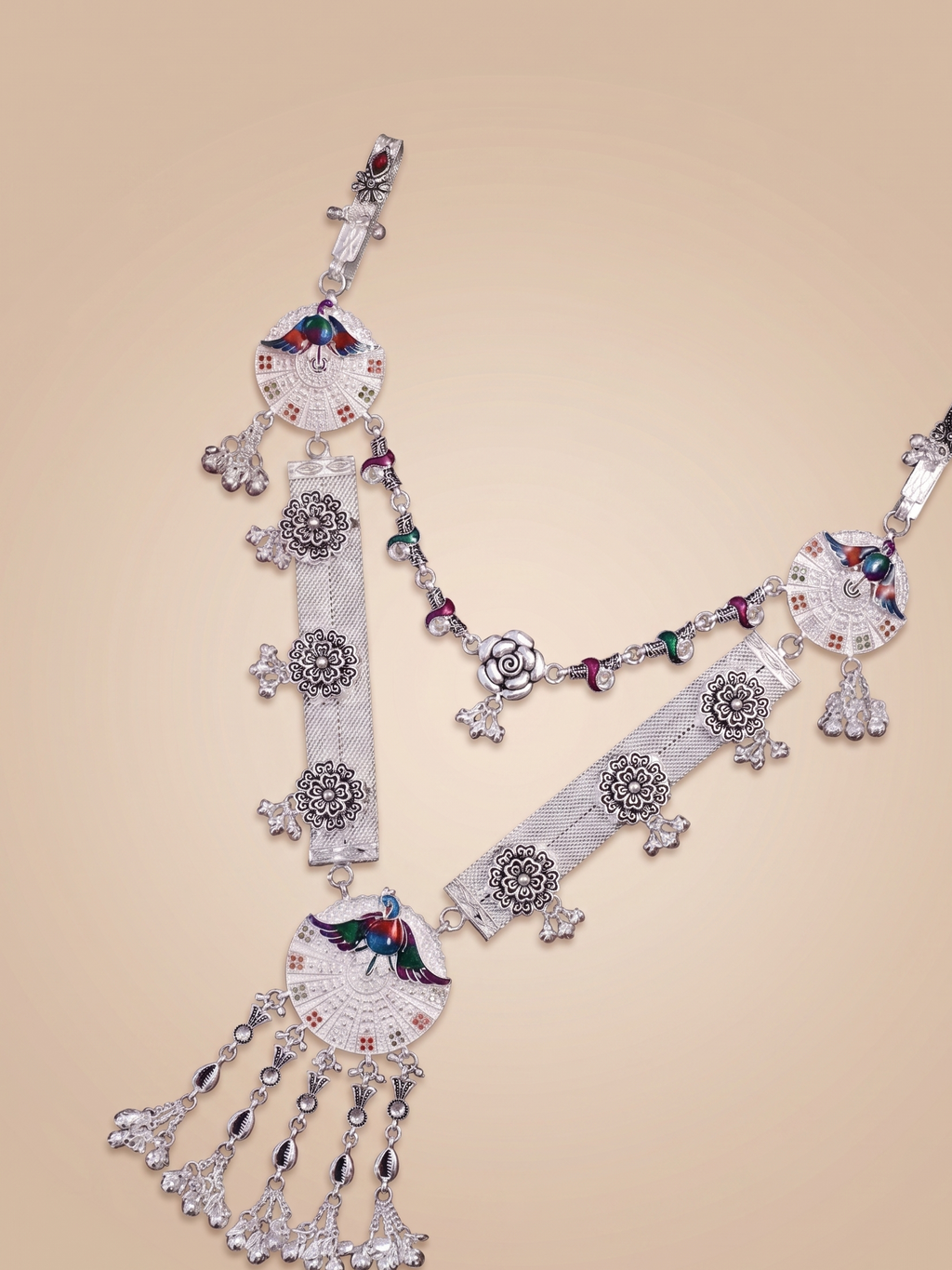 SP Kandora German Silver Traditional Necklace | 0 Touch Silver Plated Jewellery for Women