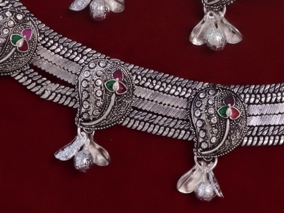 R Plus "Vintage Majesty" OXO Payal - Premium Silver Plated Heavy Bridal Anklets