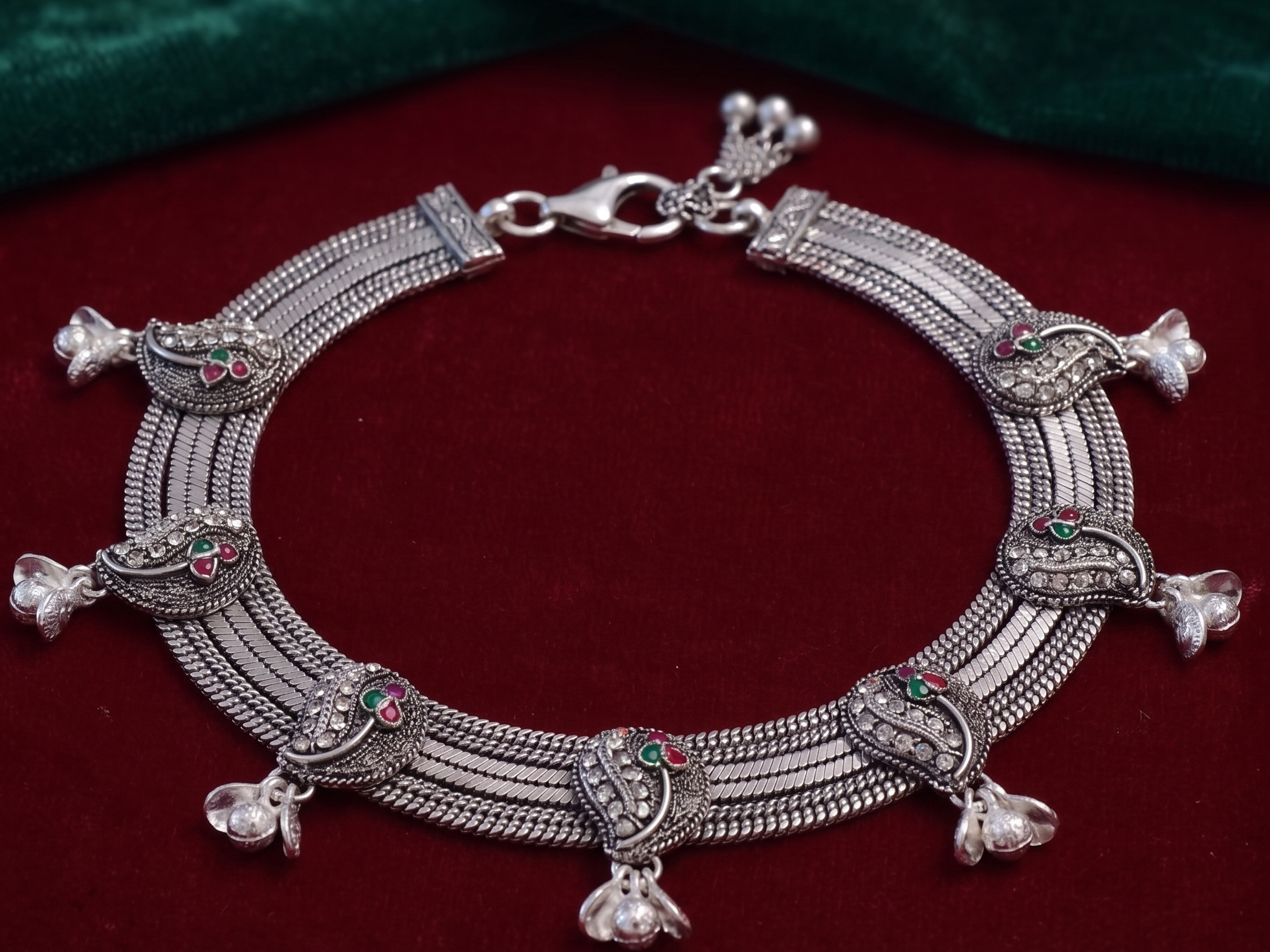 R Plus "Vintage Majesty" OXO Payal - Premium Silver Plated Heavy Bridal Anklets