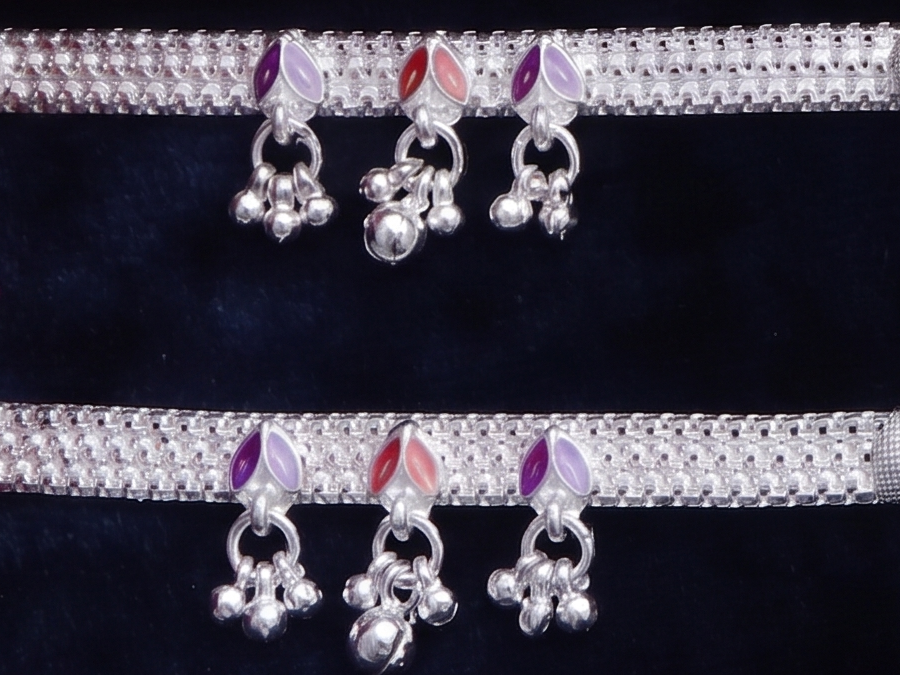 R Plus White Silver Plated Anklets - Peacock Design Jasti Payal with Ghungroo Charms (Pair)