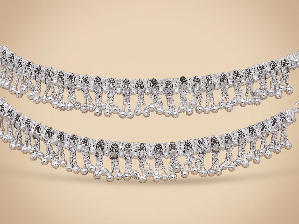 Traditional Sterling Silver Ghungroo Payal – Elegant Bridal Anklet Pair