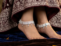 Traditional Silver Bridal Payal Set – Heavy Carved Indian Anklets with Meenakari Accents