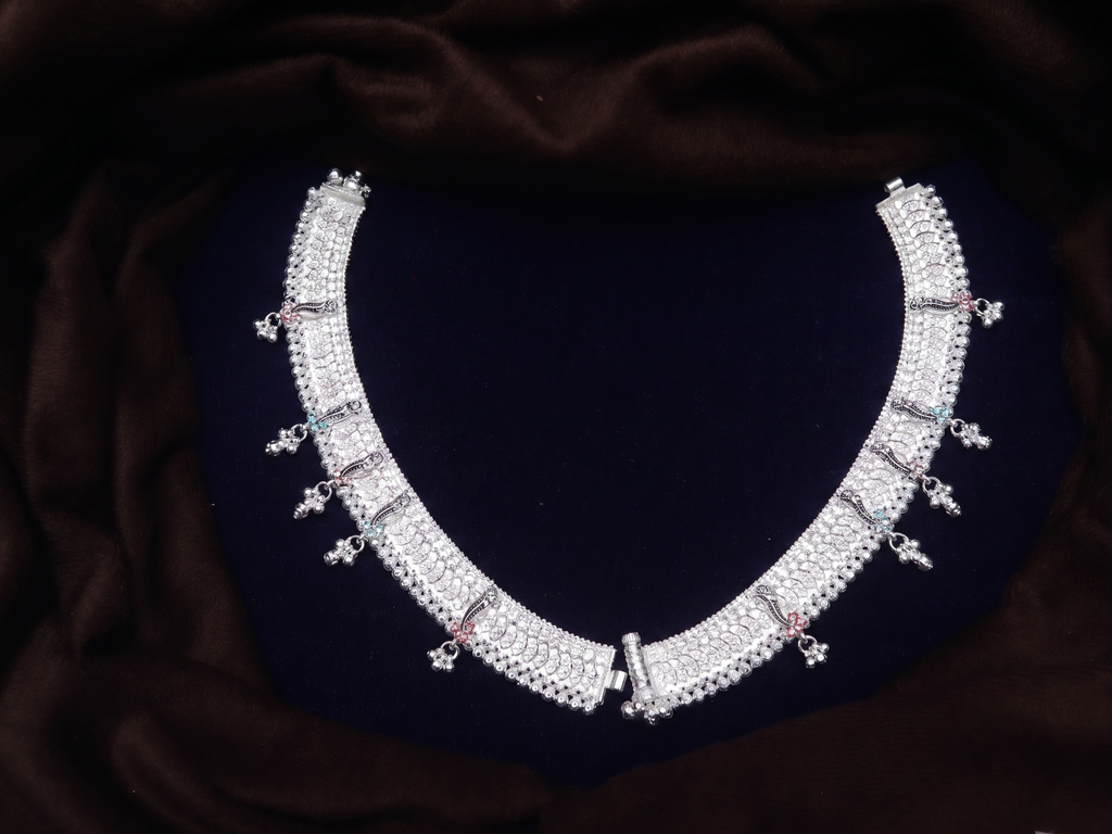 Traditional Silver Bridal Payal Set – Heavy Carved Indian Anklets with Meenakari Accents