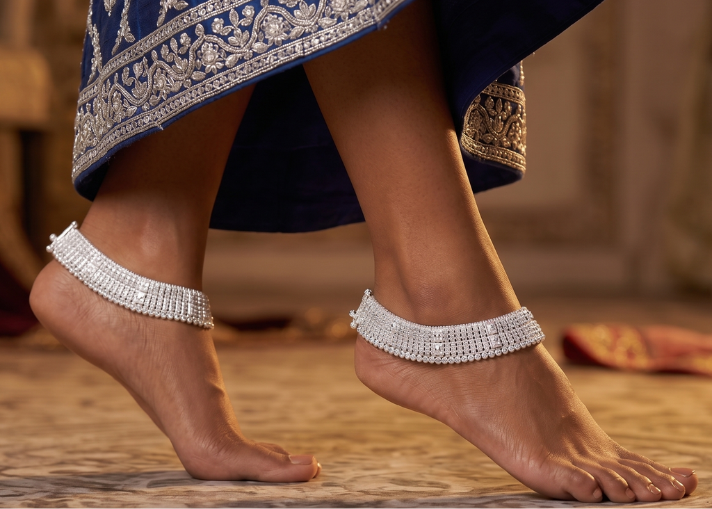 Traditional Indian Silver Payal Set | Heavy Bridal Anklets | Antique Style Oxidized Silver Leg Chains for Women | Ethnic Wedding Jewelry