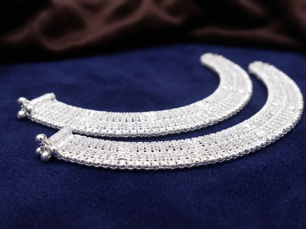 Traditional Indian Silver Payal Set | Heavy Bridal Anklets | Antique Style Oxidized Silver Leg Chains for Women | Ethnic Wedding Jewelry