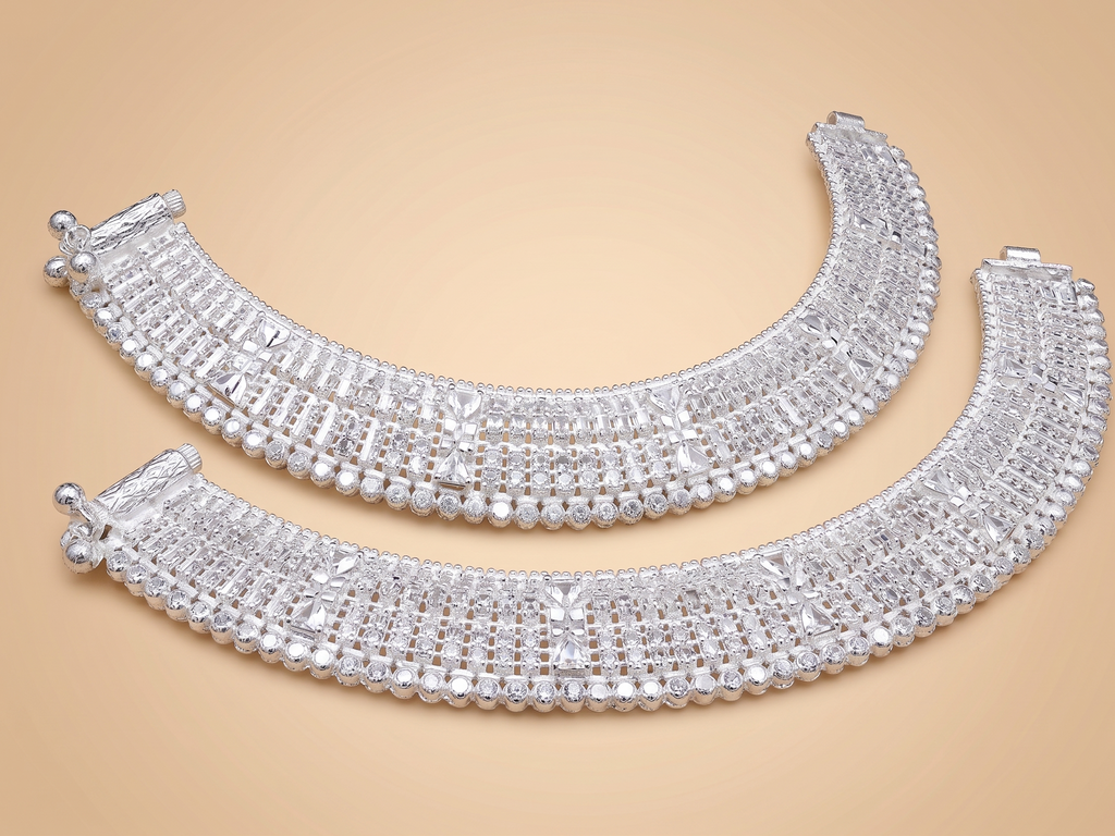 Traditional Indian Silver Payal Set | Heavy Bridal Anklets | Antique Style Oxidized Silver Leg Chains for Women | Ethnic Wedding Jewelry